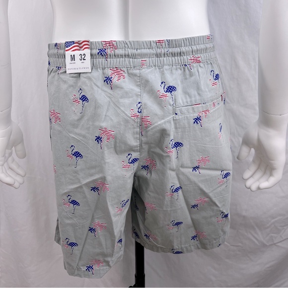 DENIM & FLOWER, RICKY SINGH, GREY WITH FLAMINGO & PALM TREES IN US FLAG, SIZE 32 - Picture 3 of 16